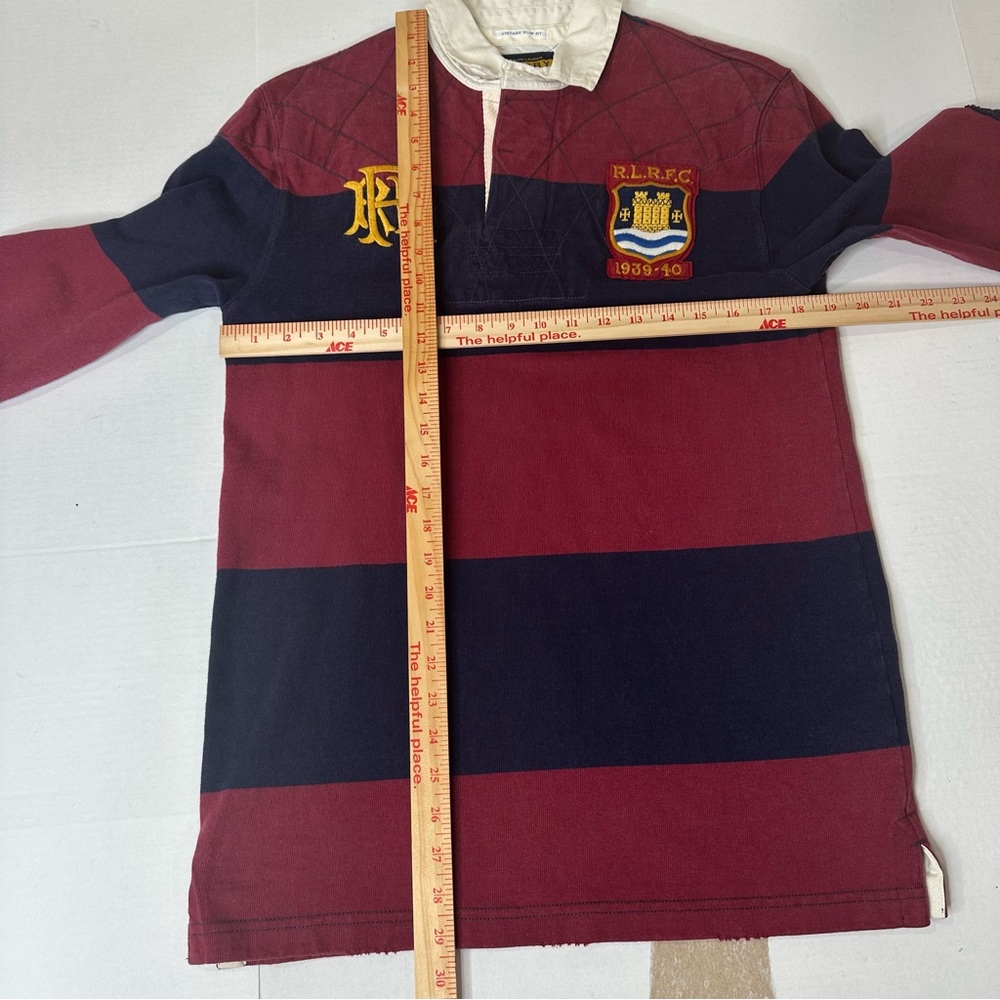 Ralph Lauren Rugby Shirt M | Maroon Navy Striped RLFC 1939-40 Patch | Vintage - Picture 2 of 16